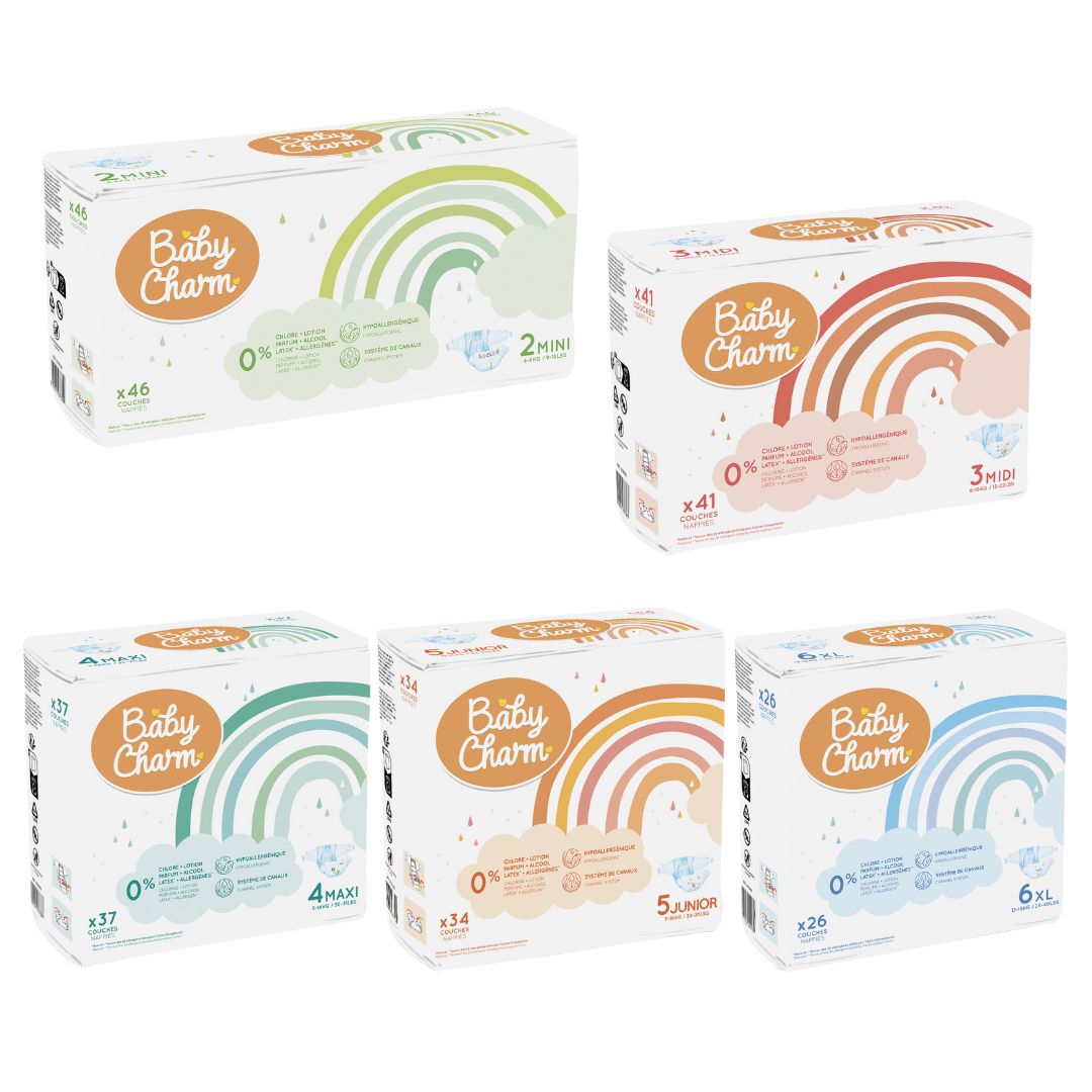 image Couches Méga Packs Baby-Charm Tailles 1, 2, 3, 4, 5, 6